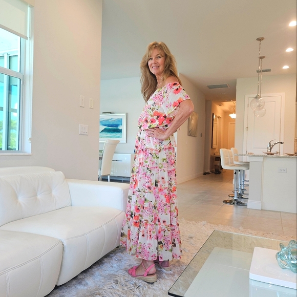 Boston Proper Floral off the Shoulder Top with Tiered Maxi Skirt - Picture 6 of 16